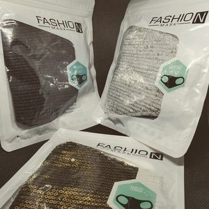 Sequin bling face mask silver, gold, black & green